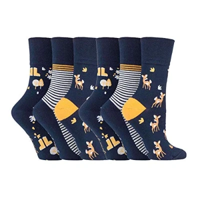 Image of SockShop 6 pairs Ladies Cotton Gentle Grip UK 4 8, EUR 37 42 Socks NEW variations (6 x RH202 Woodland Walk)