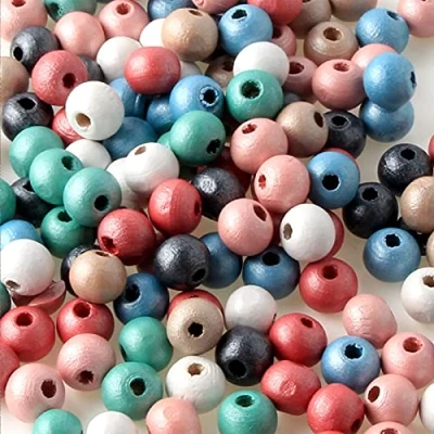 Image of HERZWILD 1000pcs Colourful Wooden Beads 8mm for Threading Pearl Colour Pack of DIY Jewellery Making (8 mm Colour)