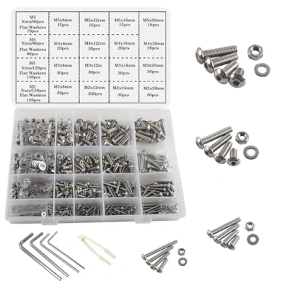Image of huruirui 1180pcs Nuts and Bolts Washers Set M2 M3 M4 M5 Machine Screws Nut 304 Stainless Steel Button Head Hex Washer Assortment Kit for Fastener with 4 Wrench