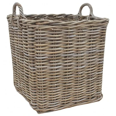 Image of Katie Jane HOME Grey &amp; Buff Rattan Square Wicker Log Storage Basket Medium