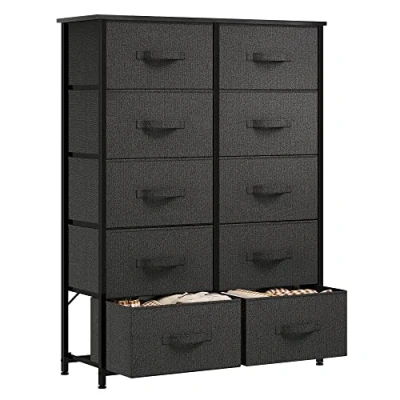 Image of YITAHOME Chest of Drawers, Non Woven Fabric 10 Drawer Storage Organizer Unit for Bedroom Living Room Closet, Sturdy Steel Frame, Easy Pull Bins &amp; Wooden Top, Dresser