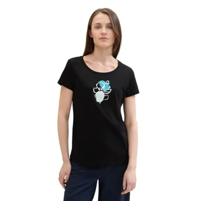 Image of TOM TAILOR Women&#039;s 1042784 Basic T Shirt with Floral Print, 14482 Deep Black, L
