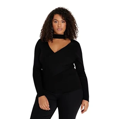 Image of Trendyol FeMan Plus Size Slim fit Basic Crew Neck Knitwear Jumper,Black,2XL