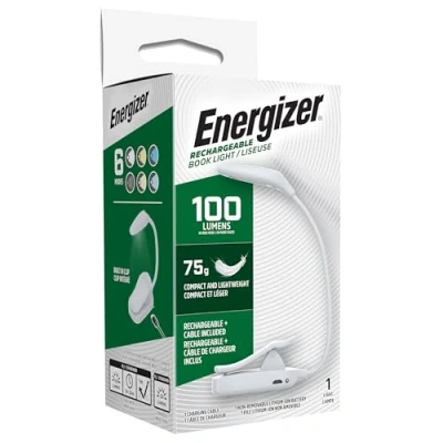 Image of Energizer Rechargeable Book Light, White, with 3 LED Light Modes