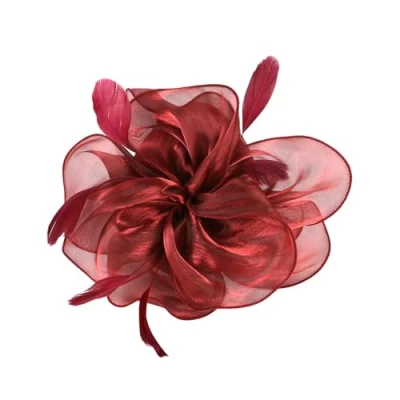 Image of CCAIPU Flower Feather Fascinators Hat for Women, Elegant Feathers Mesh Hats Ascot Derby Hair Accessories Wedding (Red, One Size)