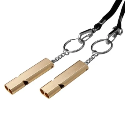 Image of HRLORK 2 Pieces Emergency Whistle Outdoor Survival Safety Metal Keychain with Lanyard and for Training Pet Camping Hunting Hiking Silver