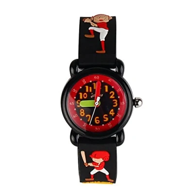 Image of ele ELEOPTION Children&#039;s Watch Waterproof 3D Cute Cartoon Design Round Dial Silicone Rubber Jelly Color Band Quartz Wristwatch for Little Xmas Girls Boy Kids Children (Baseball Boy, Black)