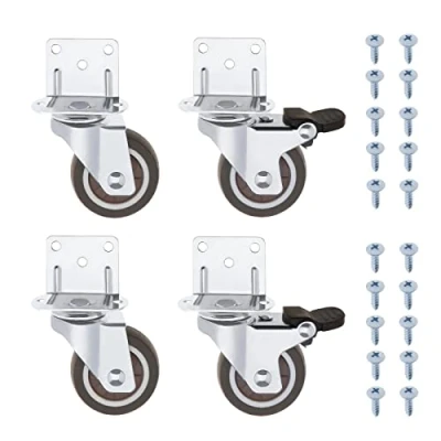 Image of YINETTECH 4PCS 2 inch Swivel Castors L Mounting Plate Caster 2PCS with Brake Without for Furniture Flower Stands Cribs Table Loading Capacity 55lbs Per Wheel