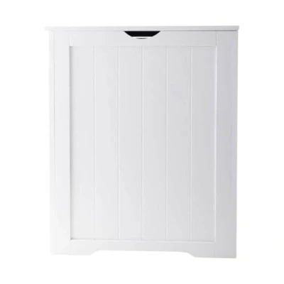 Image of Laundry Hamper Cabinet Storage Unit Clothes Multi purpose Toy box Blanket Chest Trunk Wooden With Lid Basket Bathroom Home Bin (WHITE)