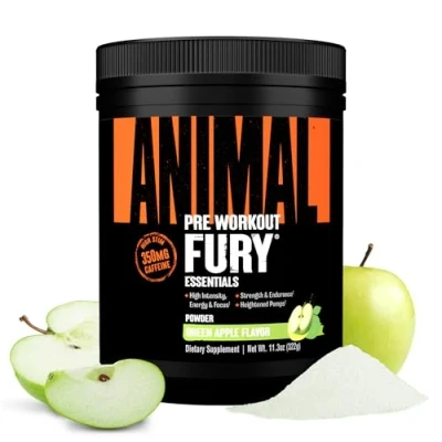 Image of Animal Fury Pre Workout Powder Supplement for Energy and Focus 5g BCAA 350mg Caffeine Nitric Oxide Without Creatine Powerful Stimulant Bodybuilders, Green Apple, 30 Servings