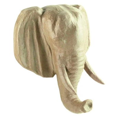 Image of Décopatch Ref MA024O Elephant Trophy Head Papier Maché Object to Decorate 31 x 16.5 36cm with Papers &amp; PaperPatch Glue, Glitter, Paints