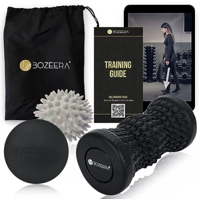 Image of Foot Roller, Spiky Massage Ball &amp; Lacrosse Set 1x Massager Ball, Lacross Roller for Plantar Fasciitis, Back, Legs, Feet Relief Incl. Video, Poster Bag