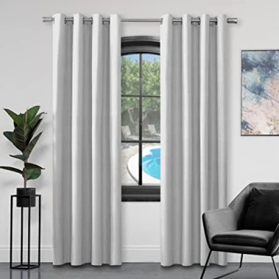Image of GC GAVENO CAVAILIA Faux Silk Eyelet Curtains For Living Room, 100% Polyester Ring Top Fully Lined Drapes, Silver, 90x90 Inch