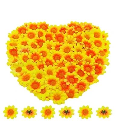 Image of Artificial Daisy Flower Heads 100pcs Fake Gerbera Petals Yellow &amp; Orange for DIY Garland Craft Birthday Indoor Outdoor Party Easter Bonnet