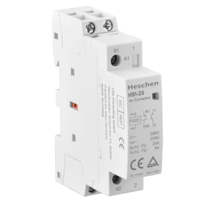 Image of Heschen Household AC Contactor, HS1 25, 2 Pole 1NO 1NC, 220V/230V Coil Voltage, 35 mm DIN Rail Mount