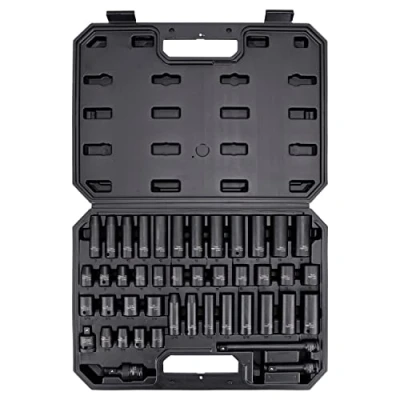 Image of Amazon Basics 3/8 Inch Drive 6 Point Impact Socket Set with Carrying Case, 44 Piece