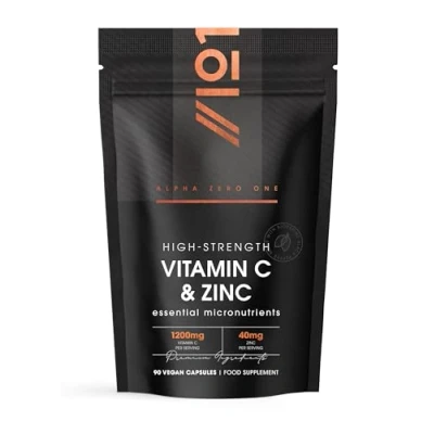 Image of Vitamin C 1200mg Zinc 40mg 90 Capsules High Strength Immune Support 2 Month Supply Resealable and Recyclable Pouch by Alpha01