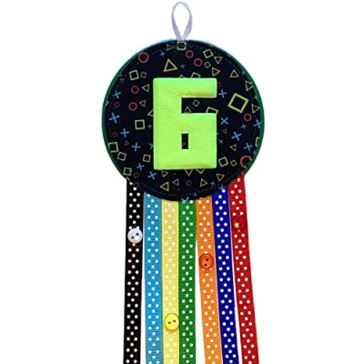 Image of Ditsy Rosettes Gamer Birthday Rosette Badge Age 5, 6, 7, 8, 9, 10 Perfect Party Gift card Boy, Girl (Age 6)