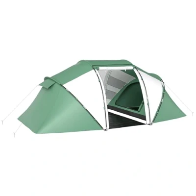 Image of Outsunny 4 6 Man Camping Tent w/Two Bedroom, Hiking Sun Shelter, UV Protection Tunnel Tent, Green and White