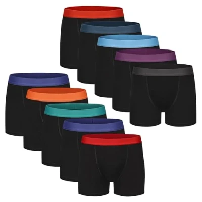 Image of Boys Boxer Shorts 10 Pack Cotton Blend Boy&#039;s Boxers Underwear with 4 Way Stretch, Breathable Soft Fabric, Double Front Panel &amp; Elastic Waistband (UK, Age, 8 Years, 9 Regular, Black)