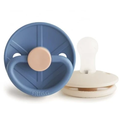Image of FRIGG Little Viking Silicone Pacifier Pack of 2 Pacifiers Soother Dummy BPA Free Made in Denmark Symmetrical Cherry Shaped Nipple (Ocean View/Cream, Size 1 (0 6 Months))