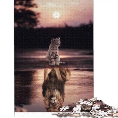 Image of Puzzles Cats Are Lions Puddle 1000 Piece Puzzle Wooden for Adults Boys Girls Educational Game Size (50x75cm)