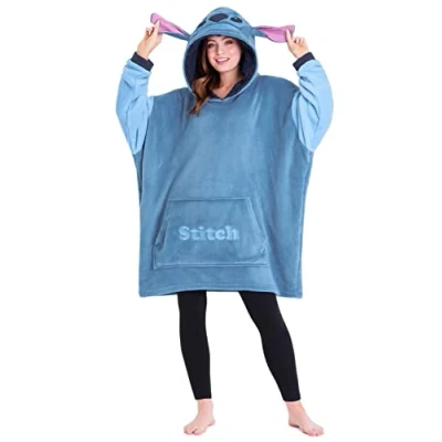 Image of Disney Fleece Hoodie for Adults and Teenagers Oversized Hooded Poncho One Size Stitch Gifts (Blue)