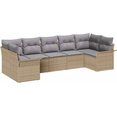 Image of vidaXL 7 Piece Garden Sofa Set with Cushions Beige Poly Rattan