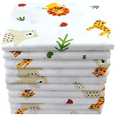 Image of Muslin cloths with animal motifs 10 pack Burp baby Cloth diapers 70x80 Oeko Tex (10 lions)