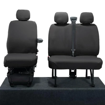 Image of UK Custom Covers SC668B Tailored Heavy Duty Waterproof Front Seat (NO Split Passenger Base NO Folding Middle Seat) Black To Fit Renault Master (2010 Onwards)