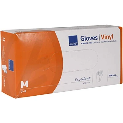 Image of ABENA Stretch Vinyl Disposable Gloves, Multi Purpose Gloves To Protect Your Hands, Reliable Powder Free Medium, Strong &amp; Flexible Medical Grade Box of 100 Medium