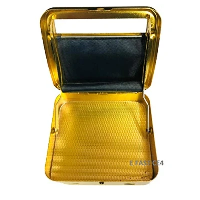 Image of Automatic Rolling Tin Cigarette Machine Baccy Portable Metal Box for Tobacco, Smoking Roller and Storage Case (GOLD)