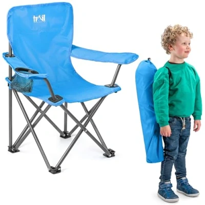 Image of Trail Eagle Kids Camping Chair Blue Lightweight Folding Garden Beach Seat with Carry Bag (For Ages 2 to 6 Years Old)