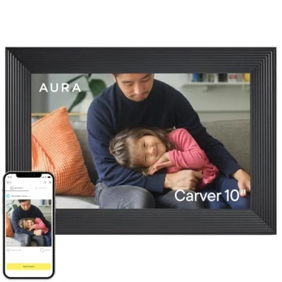 Image of Aura Carver WiFi Digital Picture Frame The Best for Gifting Send Photos From Your Phone Quick, Easy Setup in App Free Unlimited Storage Gravel