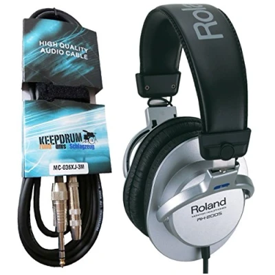 Image of Roland RH 200S Headphones Silver + Keepdrum Extension Cable 3m