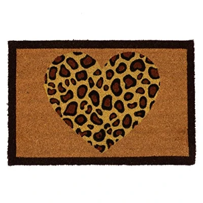 Image of 60cm x 40cm Leopard Print Heart Coir Door Mat By Nicola Spring