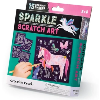 Image of Crocodile Creek Unicorn Themed Scratch Art for Kids Ages 5 Years and Up Fun Educational Kit Includes 15 Sheets, Wodden Stylus, Cards &amp; Pages