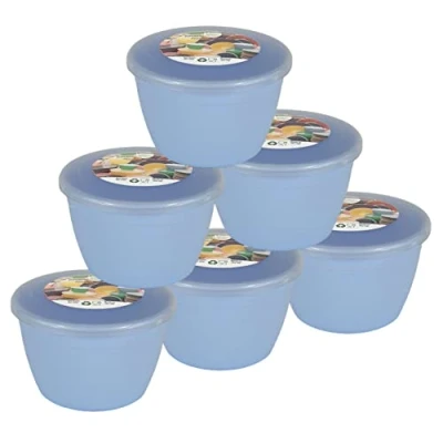 Image of Just Pudding Basins Pastel Colours 1/2 Pint 0.5pt Basin and Clear Lid Pack of 6 Plastic Steaming Bowls Sky Blue (Blue)