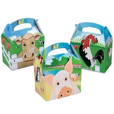 Image of 30 Animal Themed Food Boxes Picnic Carry Meal Box Kids Birthday Party Bag Plate (Farm)