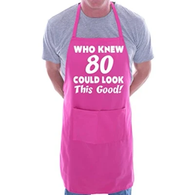 Image of 80th Birthday Who Knew 80 BBQ Cooking Funny Novelty Apron Pink