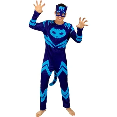 Image of Funidelia Catboy Costume PJ Masks for man Cartoons, Catboy, Owlette, Gekko adults, accessory fancy dress &amp; props Halloween, carnival parties Size L Blue