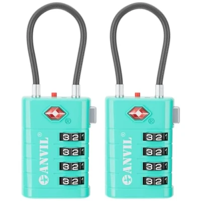 Image of ANVIL TSA 4 Dial Luggage Locks with Search Alert: Enhanced TSA008 Core for Maximum Security, Ideal Luggage, Suitcase, Gym &amp; General Locker Use (2, Cyan)