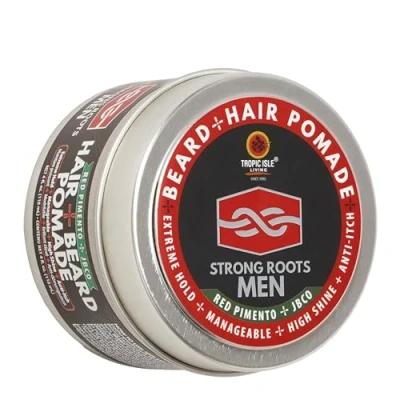 Image of Strong Roots Men Beard + Hair Pomade Extreme Hold &amp; High Shine for Styling and Grooming, Flake Free, Itch Relief, All Type, Natural Jamaican Black Castor Oil infused with Red Pimento