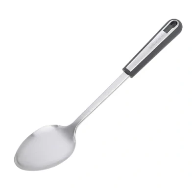 Image of Wiltshire Aspire Solid Spoon, Stainless Steel, Stirring &amp; Serving Utensil, Cooking Anti Slip Soft Touch Handle, Grey Silver, 35x7.2x6cm