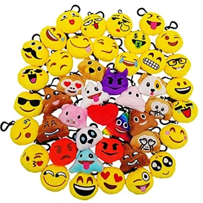 Image of JZK 45 pcs Mini plush emoticon keychain keyring 5cm / 2 inch yellow small smiley face backpack key chain for kids adult birthday party favours keepsake giveaways gift, bag fillers