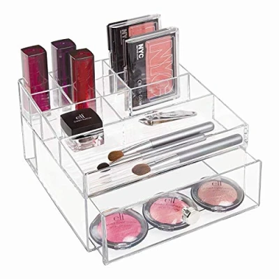 Image of iDesign 37360 Drawers Jewellery and Makeup Organiser, Cosmetics Storage Box with 11 Compartments, Plastic, Clear