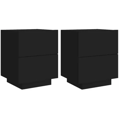 Image of vidaXL 2 Pcs Bedside Cabinets with LED Lights Black Engineered Wood Nightstand Drawer 43x34x45cm Modern Bedroom/Living Room End Table Assembly Required