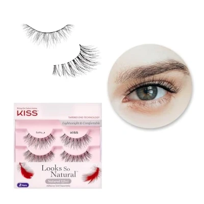 Image of KISS Looks So Natural False Eyelashes Double Pack, Lightweight &amp; Comfortable, Tapered End Technology, Reusable, Cruelty Free, Contact Lens Friendly, Style &#039;Sultry&#039;, 2 Pairs Fake