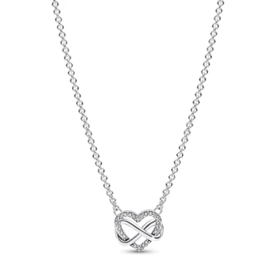 Image of Pandora Moments Sparkling Infinity heart sterling silver necklace with clear cubic zirconia,