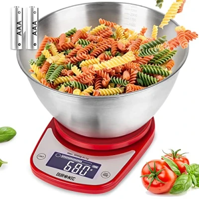 Image of Duronic Digital Kitchen Scales KS5000 BK/SS Electronic Scale with Bowl Measuring Weighing Baking for Office School Cooking Mail Pet Food Measurement Weight Scale, Tare LCD Display